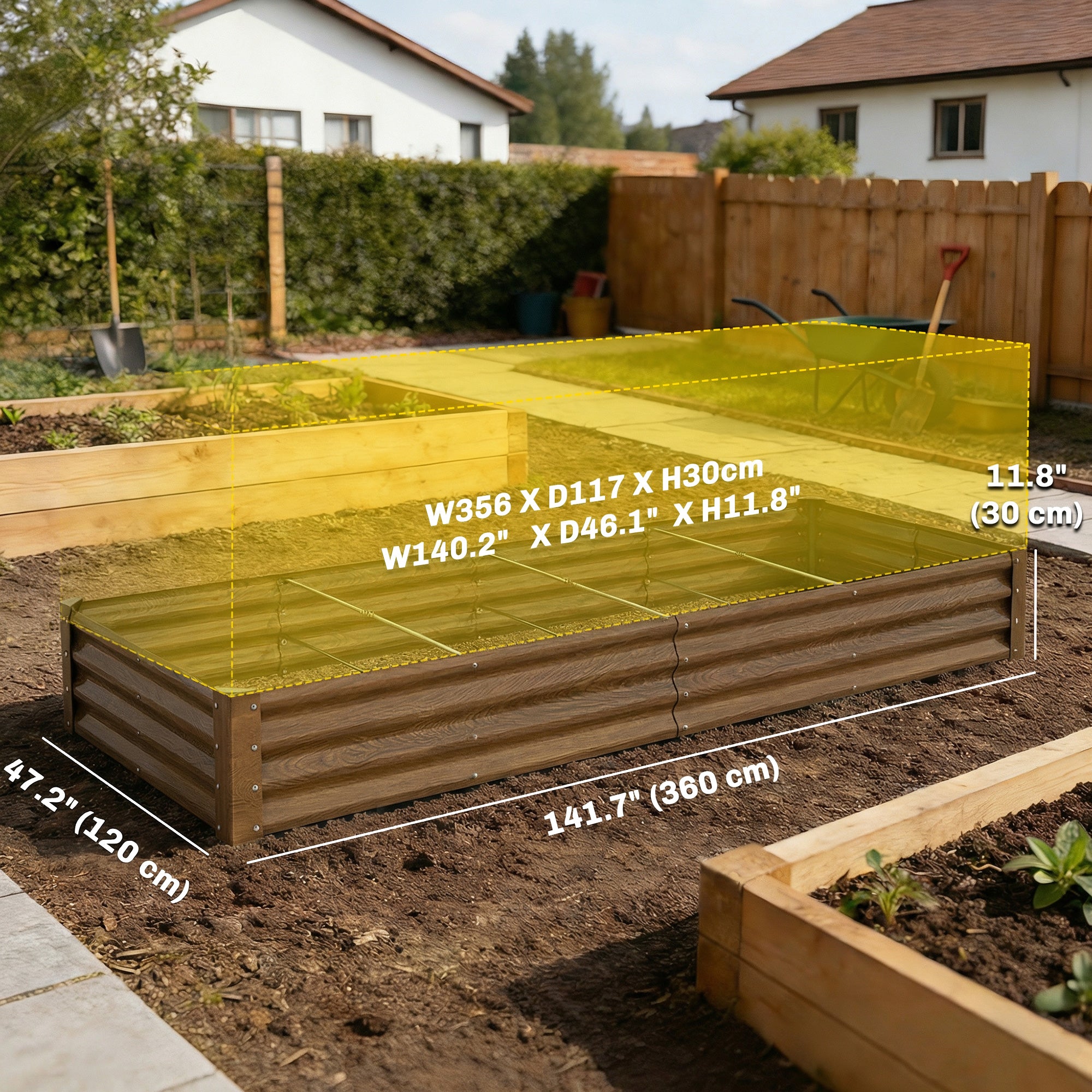 12 x 4 x 1ft Galvanized Raised Garden Bed, Reinforced Outdoor Planter Box with Open Bottom, Distressed Brown