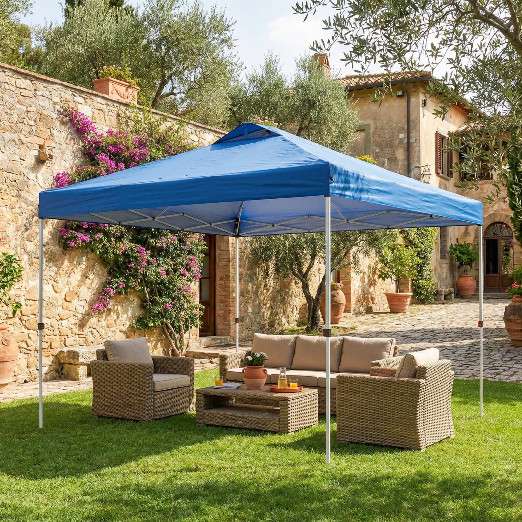 Pop Up Canopy Waterproof Canopy Tent with Carrying Bag for Parties Garden BBQs 9.8' x 9.8', Blue