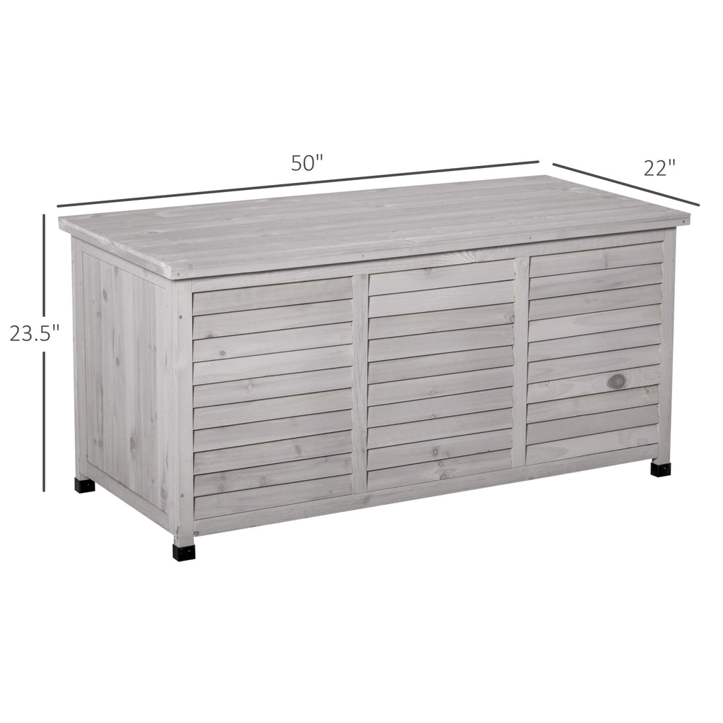 75 Gallon Wooden Storage Box patio Deck Box Bench, Garden Backyard Outdoor Storage Container with Aerating Gap & Weather-Fighting Finish, Grey