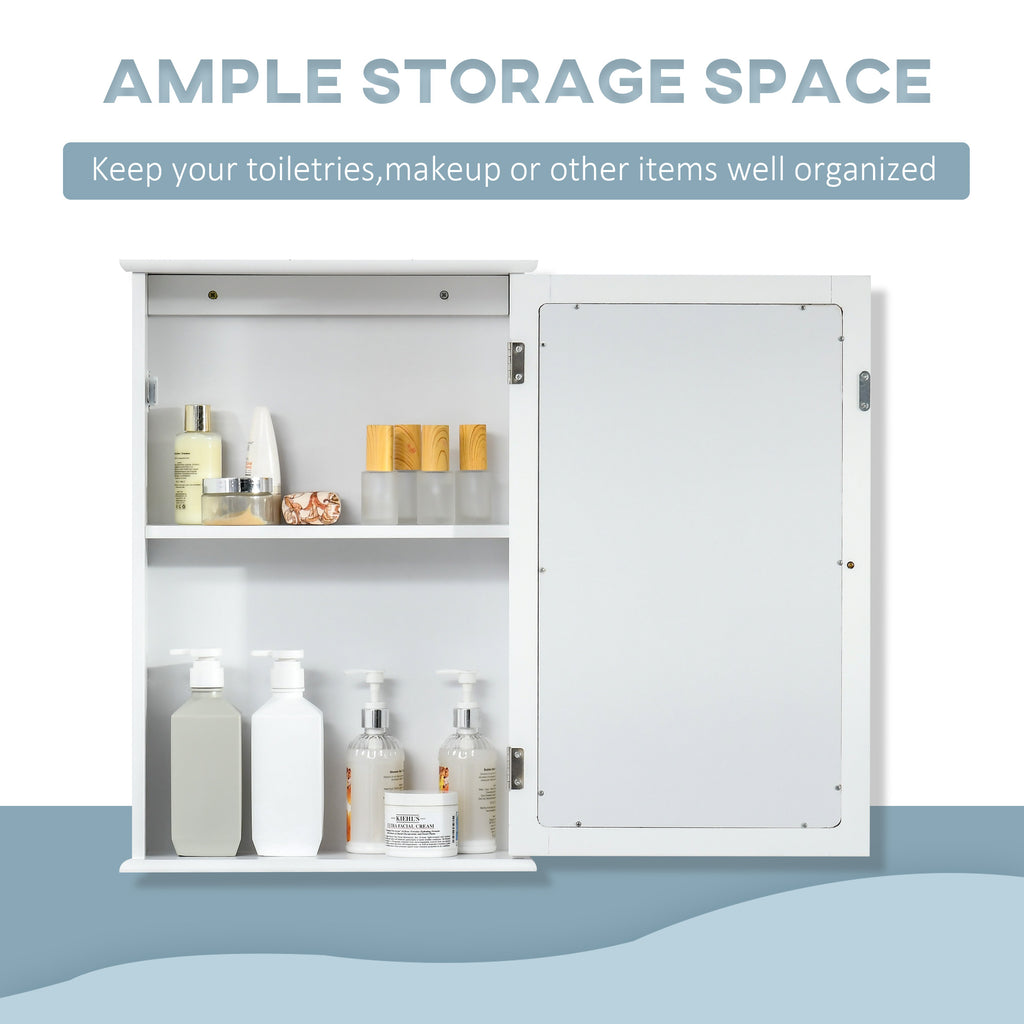Bathroom Mirror Cabinet, Wall Mounted Medicine Cabinet with Door and Shelves, White
