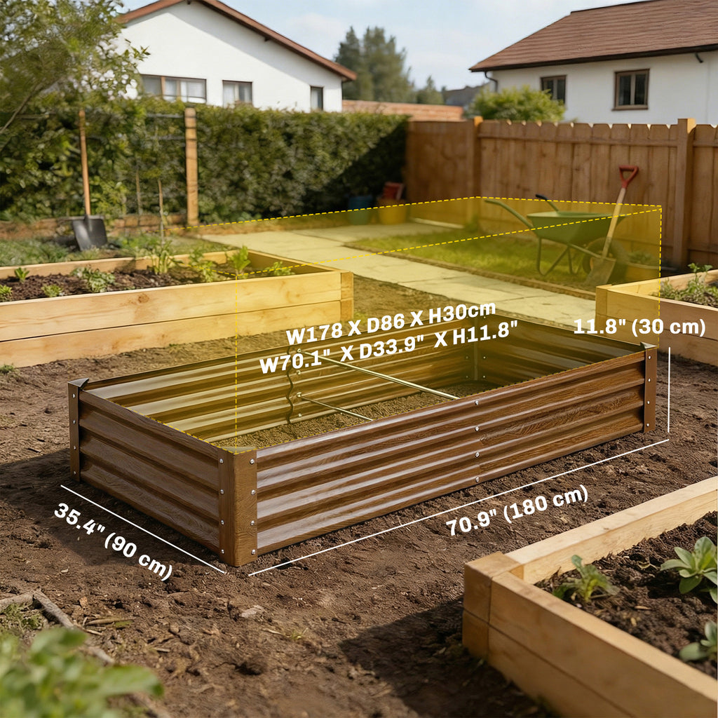 6 x 3 x 1ft Galvanized Raised Garden Bed, Reinforced Outdoor Planter Box with Open Bottom,, Wood-Effect