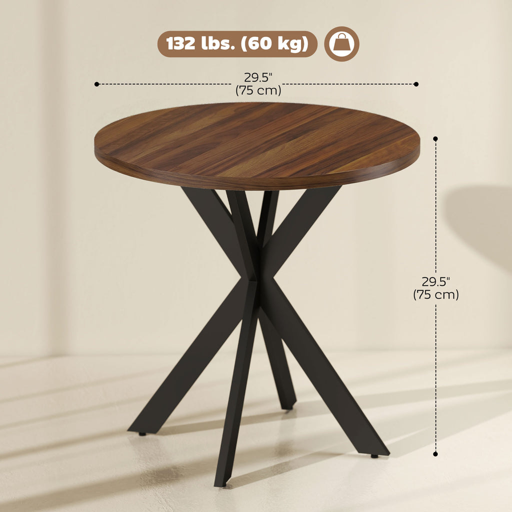 29" Dining Table, Contemporary Round Kitchen Table with Steel Legs, Walnut