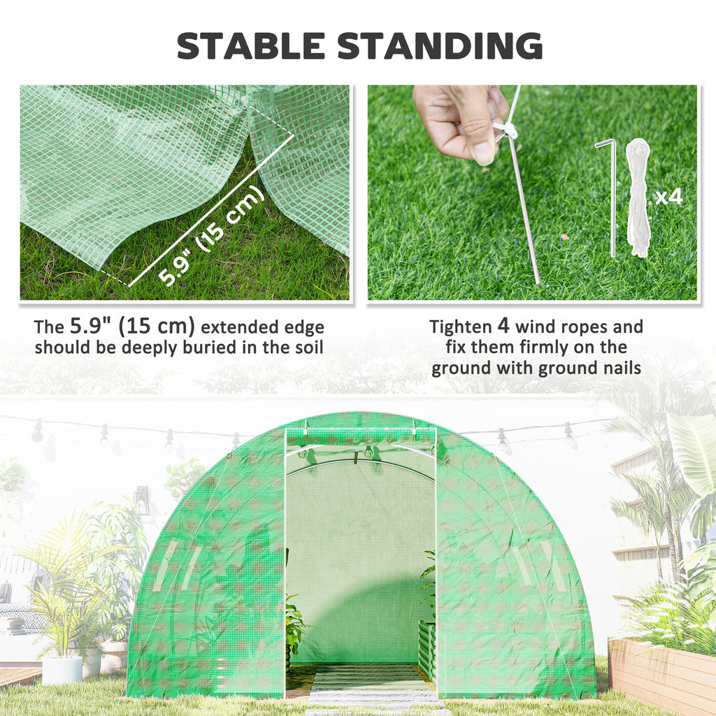 Walk-In Tunnel Greenhouse, Plant Hot House with 4 Windows and Zipper Door, 10' x 10' x 7' , Green