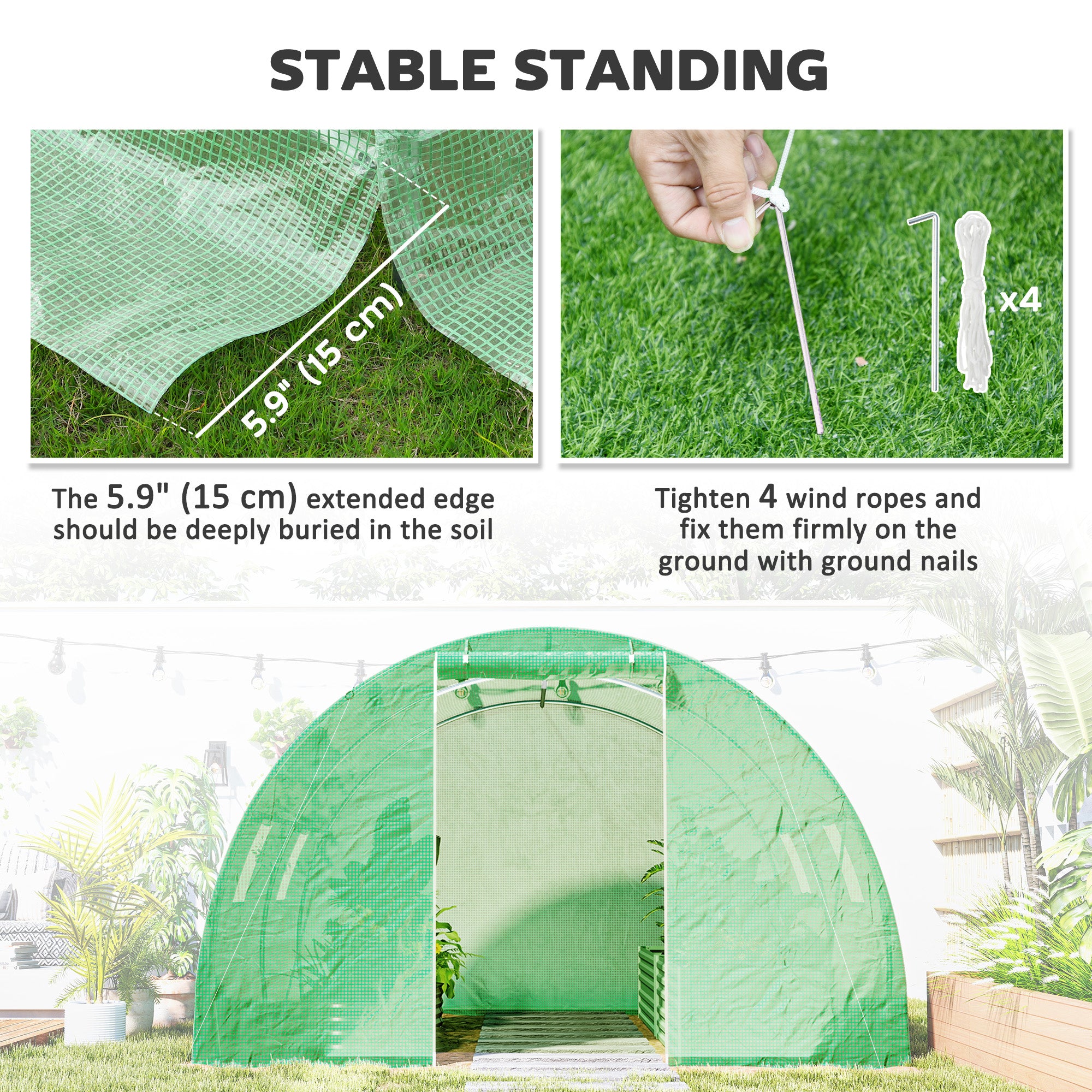 Walk-In Tunnel Greenhouse, Plant Hot House with 4 Windows and Zipper Door, 10' x 10' x 7' , Green