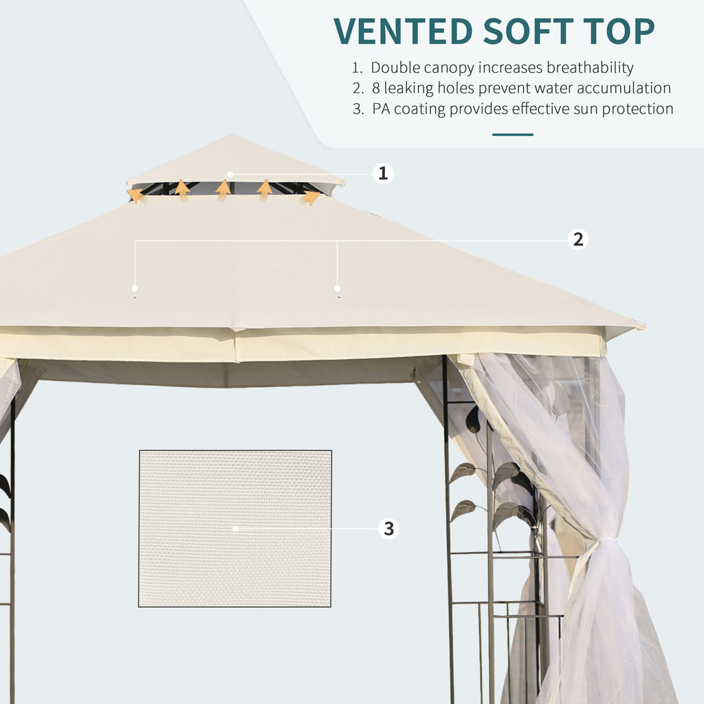 10'x10' Soft-top Steel Patio Gazebo Outdoor Sun Shelter with 2-Tier Polyester Roof, Curtain Sidewalls, White