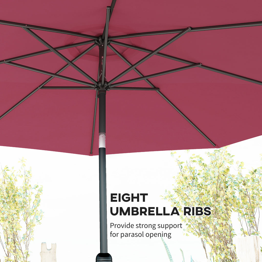 10' x 8' Round Market Umbrella, Patio Umbrella with Crank Handle and Tilt, Outdoor Parasol for Garden, Wine Red