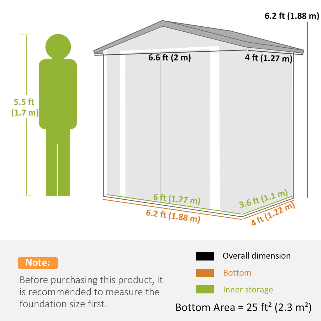 6.5' x 4'  Outdoor Storage Shed, Metal Garden Shed with Lockable Double Doors, 4 Vents, Dark Grey