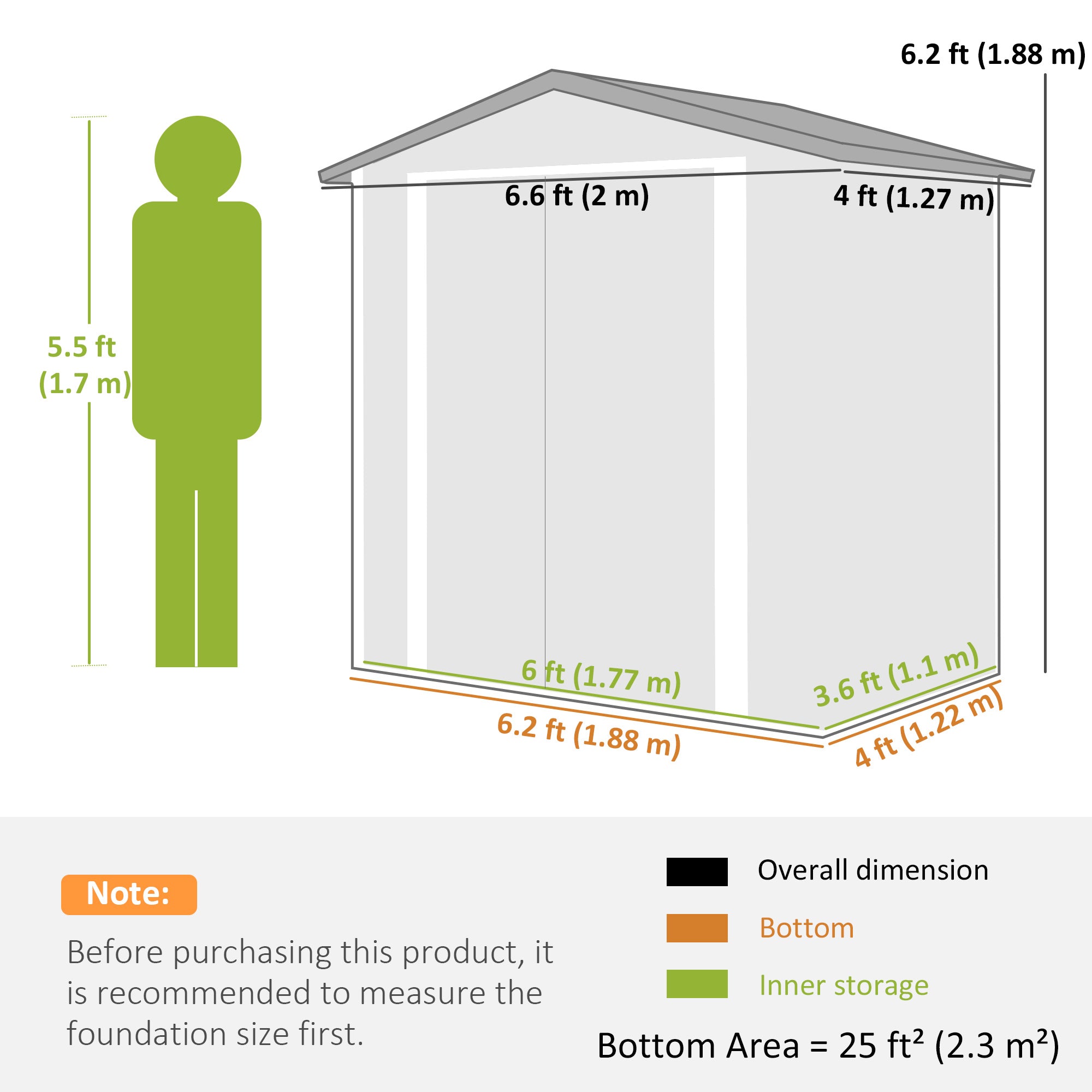 6.5' x 4'  Outdoor Storage Shed, Metal Garden Shed with Lockable Double Doors, 4 Vents, Dark Grey