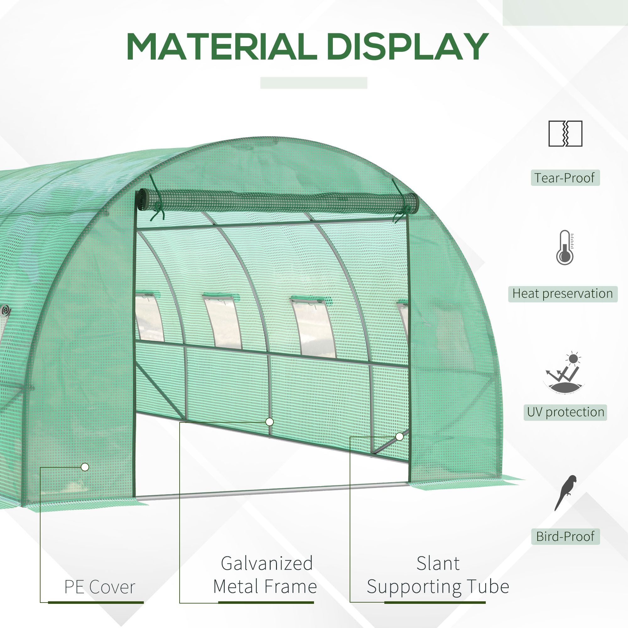 Walk-in Tunnel Greenhouse, 19 x 10 x 6.6 ft Hoop House with Zipped Roll-Up Door, 8 Mesh Windows, Wind Resistance Level 4, Green