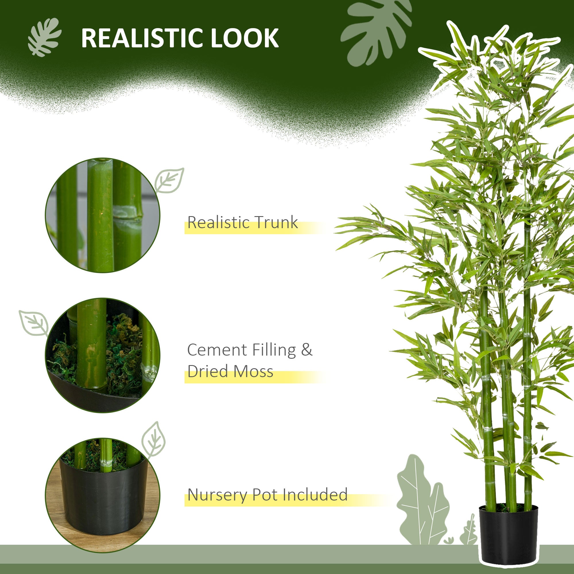 5FT Artificial Bamboo Tree Faux Decorative Plant in Nursery Pot for Indoor DÃ©cor