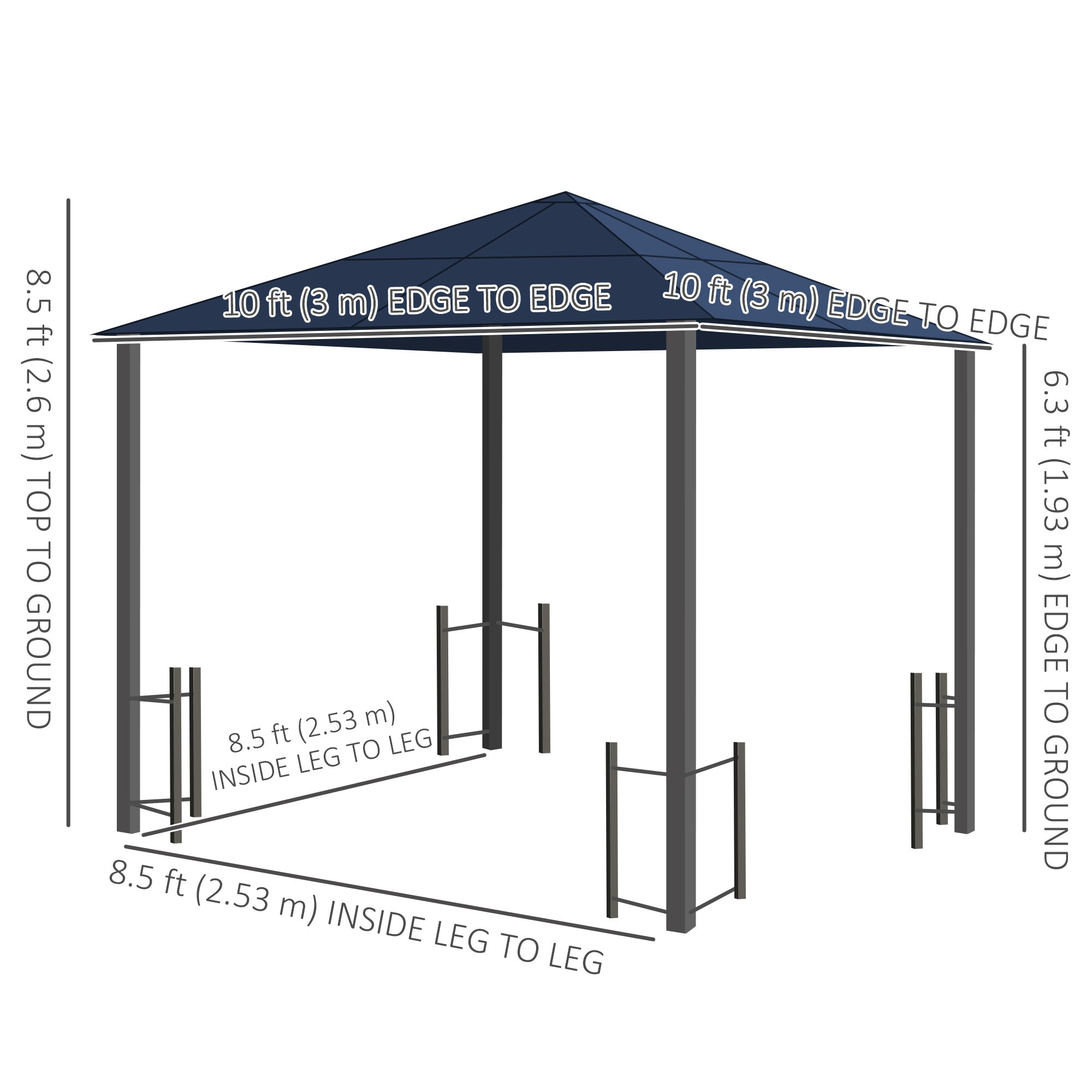 10' x 10' Hardtop Gazebo with PC Board Roof and Aluminum Frame, Patio Gazebo with Curtains and Netting for Party Wedding Marquee Tent, Black