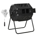43 Gallon (160L) Tumbling Compost Bin Outdoor Dual Chamber 360Â° Rotating Composter with Sliding Doors, Solid Steel Frame and Gloves, Black