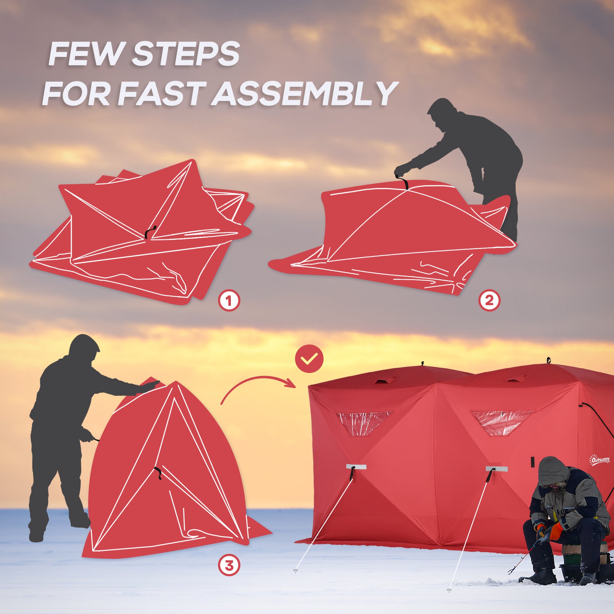 5-8 Person Pop-up Ice Fishing Shelter, Portable Ice Fishing Tent, Red