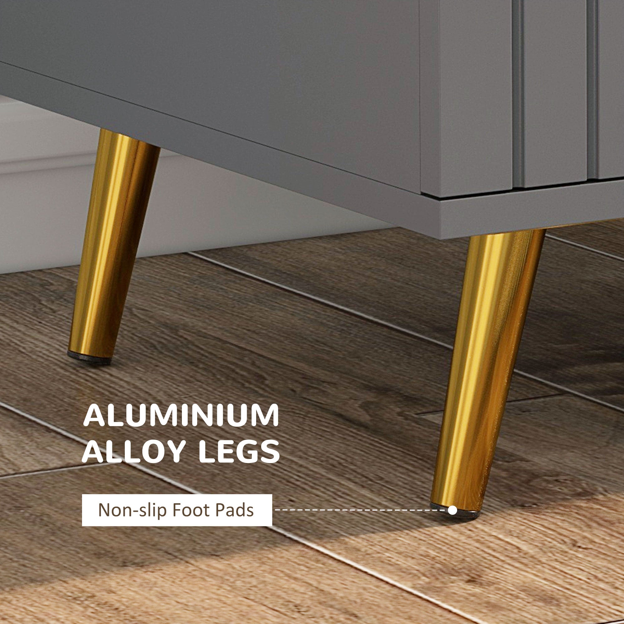 4 Drawer Cabinet, Drawer Chest for Bedroom, Chest of Drawers with Aluminium Legs and Gold Handles, Dark Grey