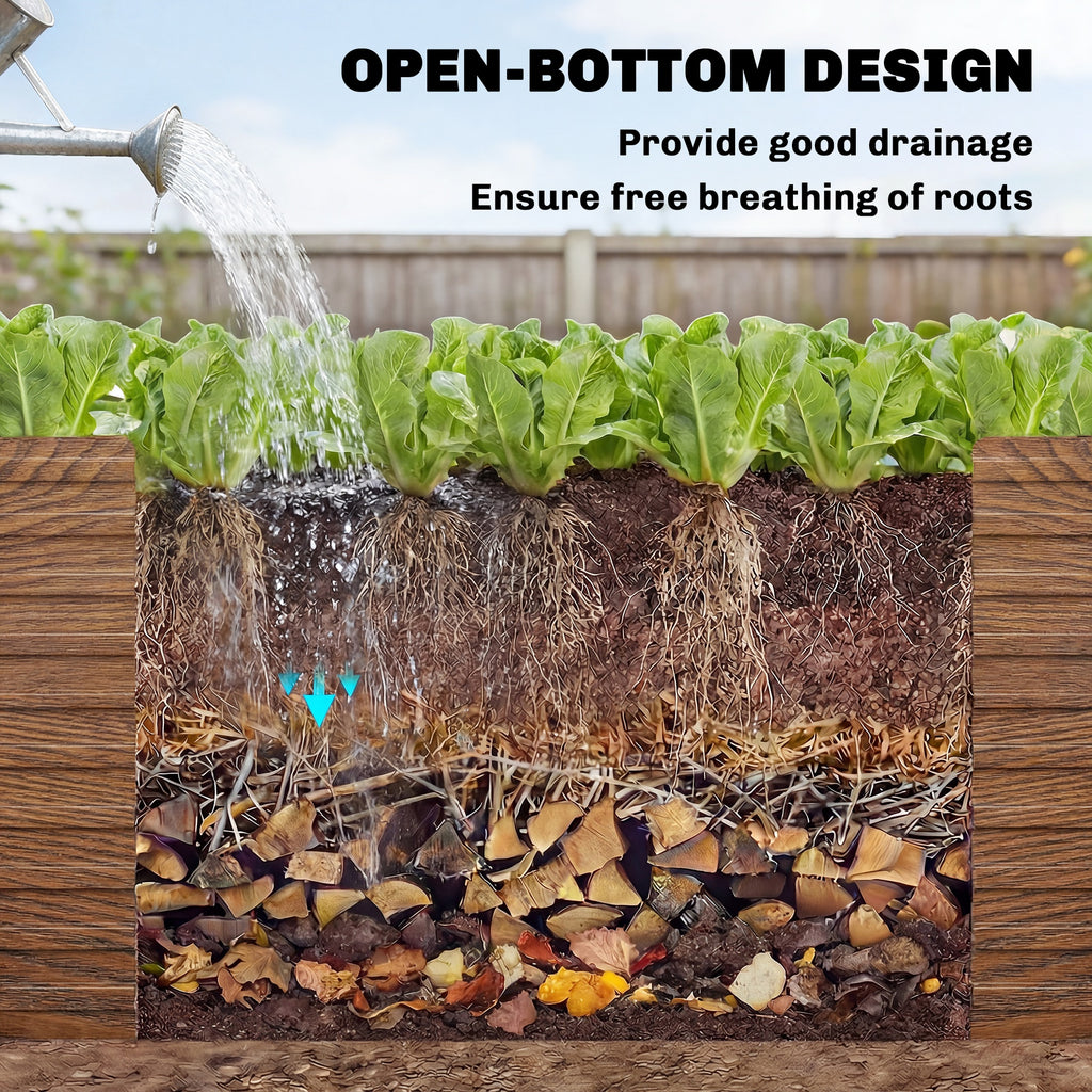 8' x 4' x 2' Raised Garden Bed, Galvanized Planter Box for Growing Flowers, Herbs and Vegetables Dark Brown Wood Effect