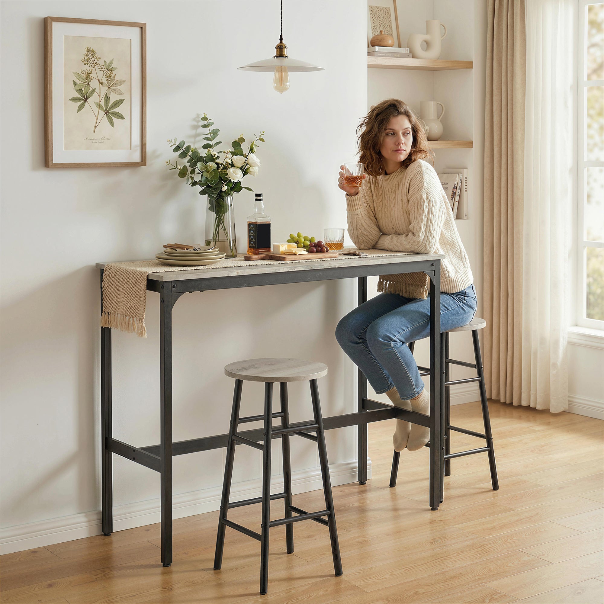 3-Piece Counter Height Bar Table and Chairs, Dining Table and Chairs Set for 2, Pub Table and Chairs