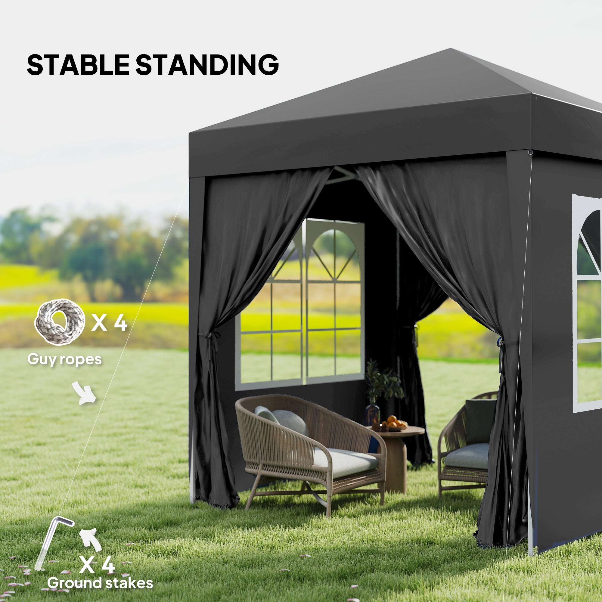 6.6'x6.6' Pop Up Canopy Tent with Sidewalls, Instant Sun Shelter Camping Gazebo with Carry Bag, Black