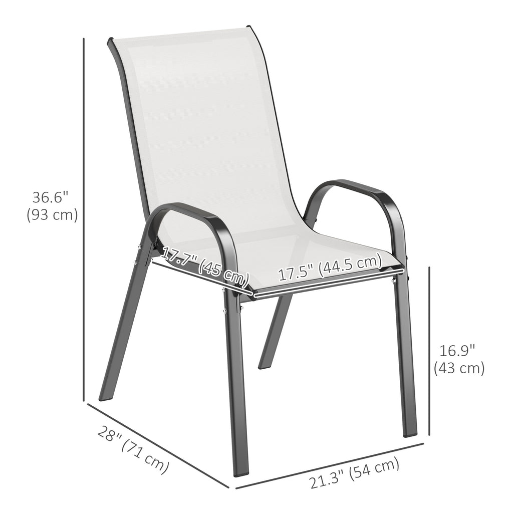 Set of 2 Outdoor Dining Chairs, Stackable Lawn Chairs with High Back, Breathable Mesh Seat for Garden Porch, Light Grey