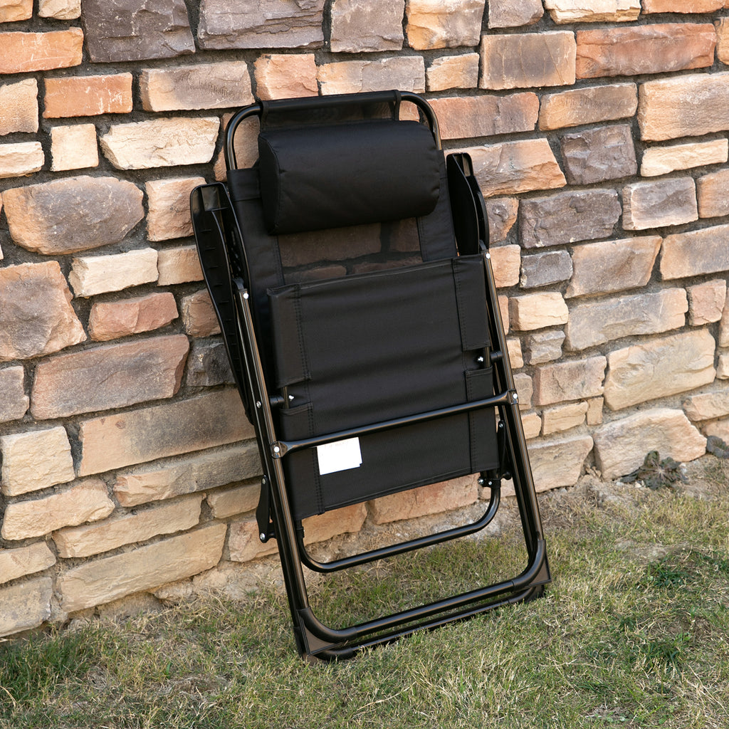 Double Camping Chairs Foldable w/ Reclining & Headrest, Black