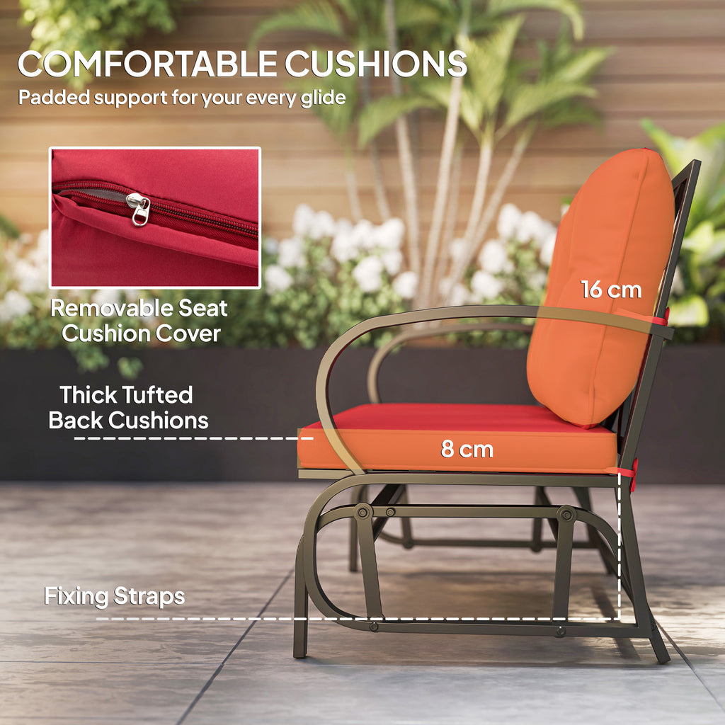 2-Person Outdoor Glider Chair, Patio Double Rocking Loveseat with Steel Frame and Cushions for Backyard, Garden and Porch, Red