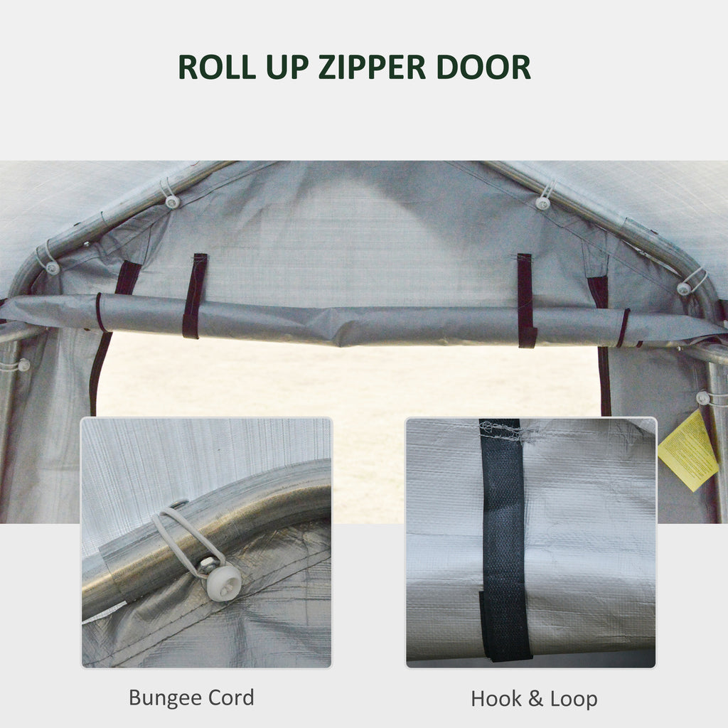 8' x 6' Carport with Sidewalls and Roll-up Door, Outdoor Storage Shelter for Motorcycle and Car, Grey