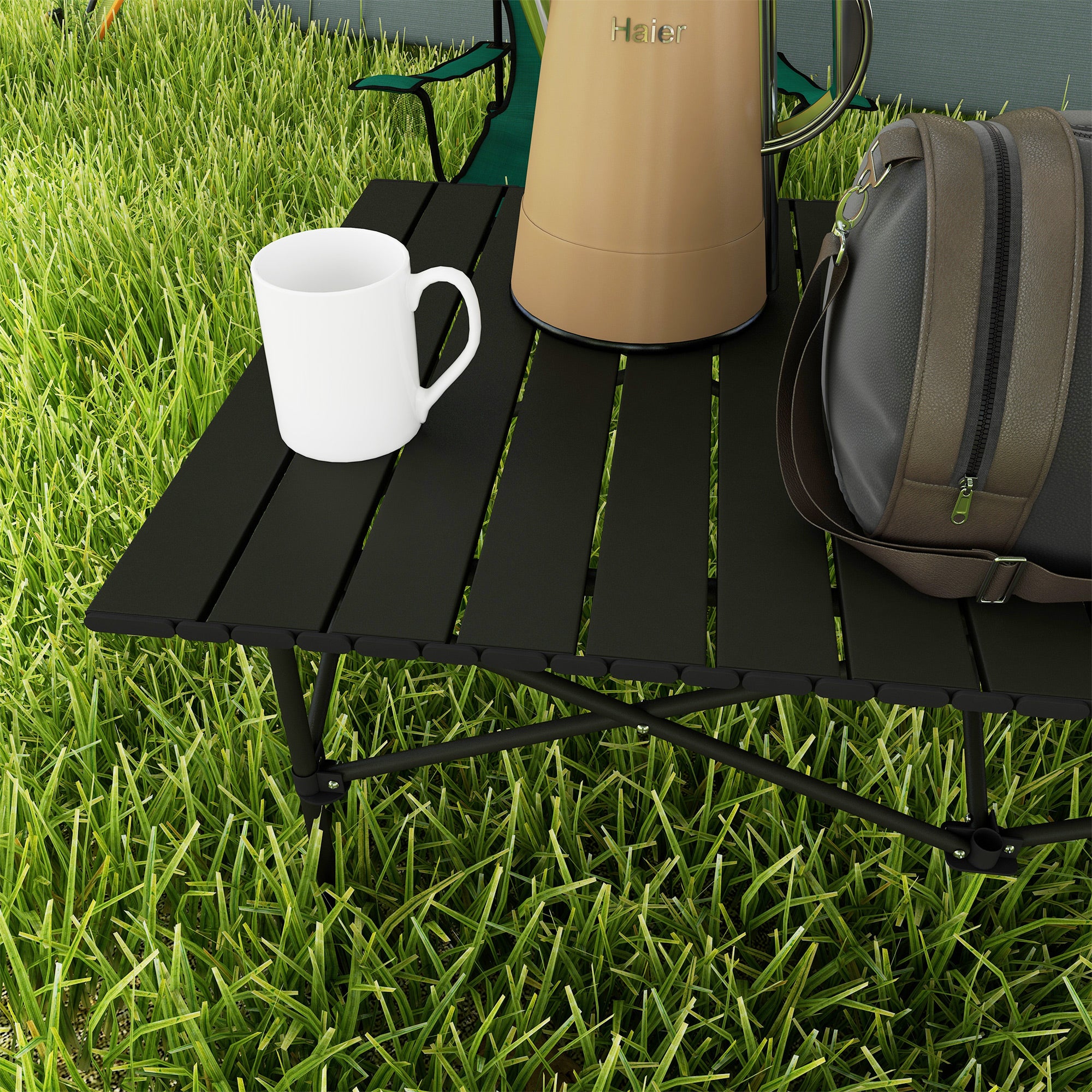 Folding Camping Table with Roll up Top and Carry Bag, Portable Picnic Table for Camping, Picnic, Hiking, Black