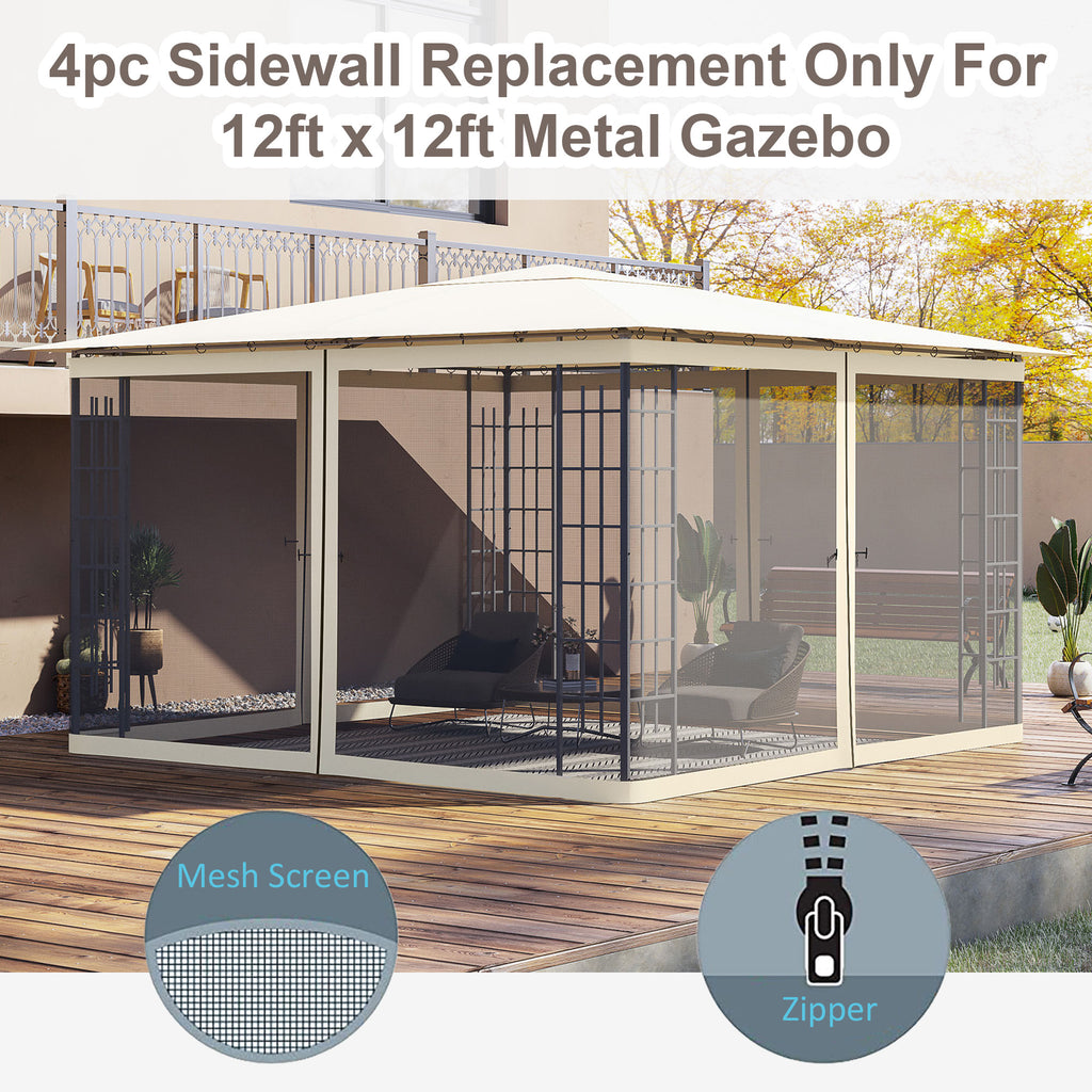 Replacement Mosquito Netting for Gazebo 12' x 12' Black Screen Walls for Canopy with Zippers for Parties and Outdoor Activities, Cream White
