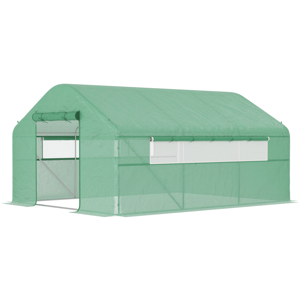 Walk-in Tunnel Greenhouse with Galvanized Steel Frame, Doors & Windows, Wind Resistant, Garden Planting Warm House, 13' x 10' x 6.5' , Green