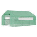 Walk-in Tunnel Greenhouse with Galvanized Steel Frame, Doors & Windows, Wind Resistant, Garden Planting Warm House, 13' x 10' x 6.5' , Green