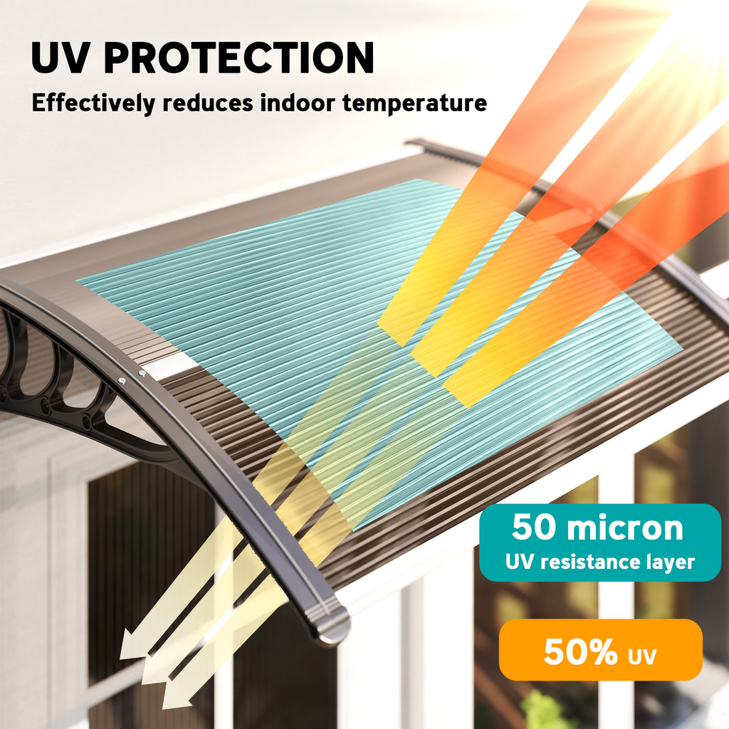 Window Awning Door Canopy, Polycarbonate Cover Patio Awnings, 47" x 30", Brown