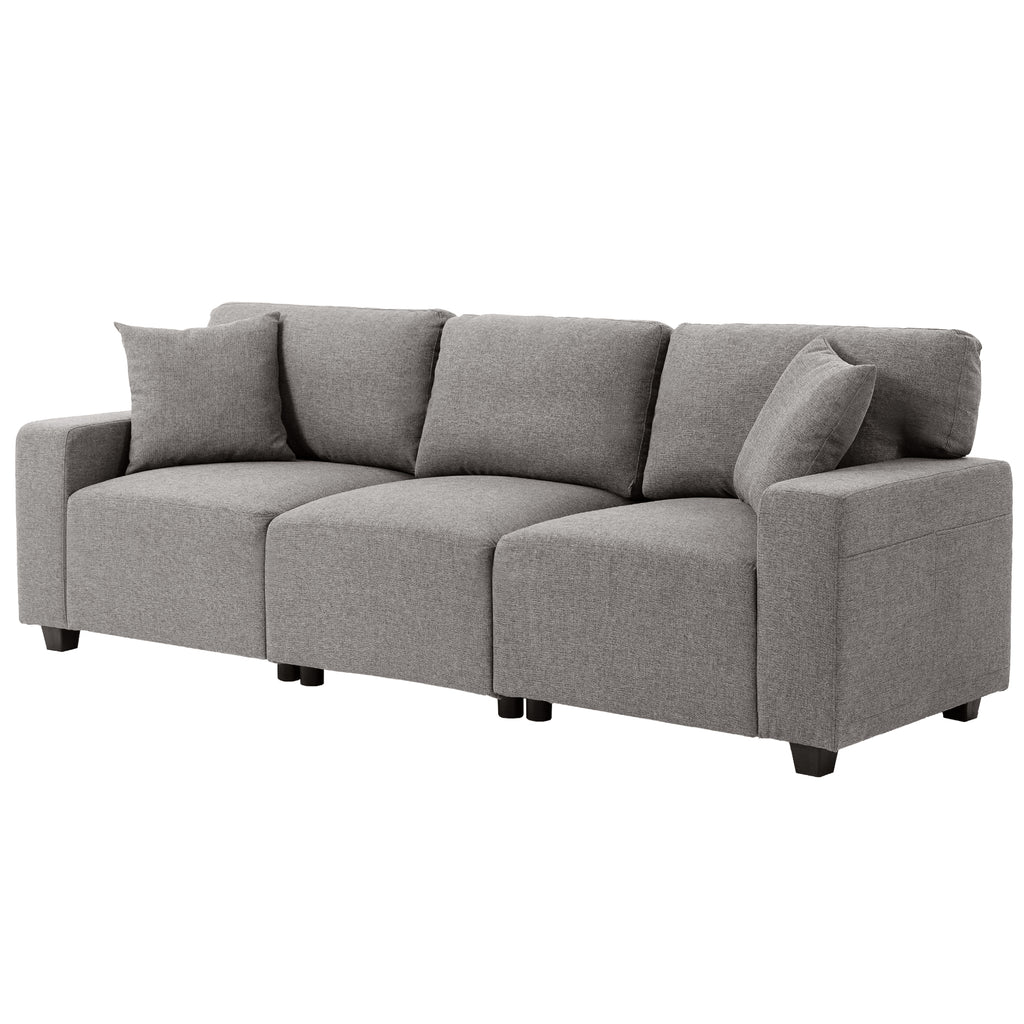 3 Seater Sofa with Storage Pockets, Modern Upholstered Couch with Pocket Springs, Grey