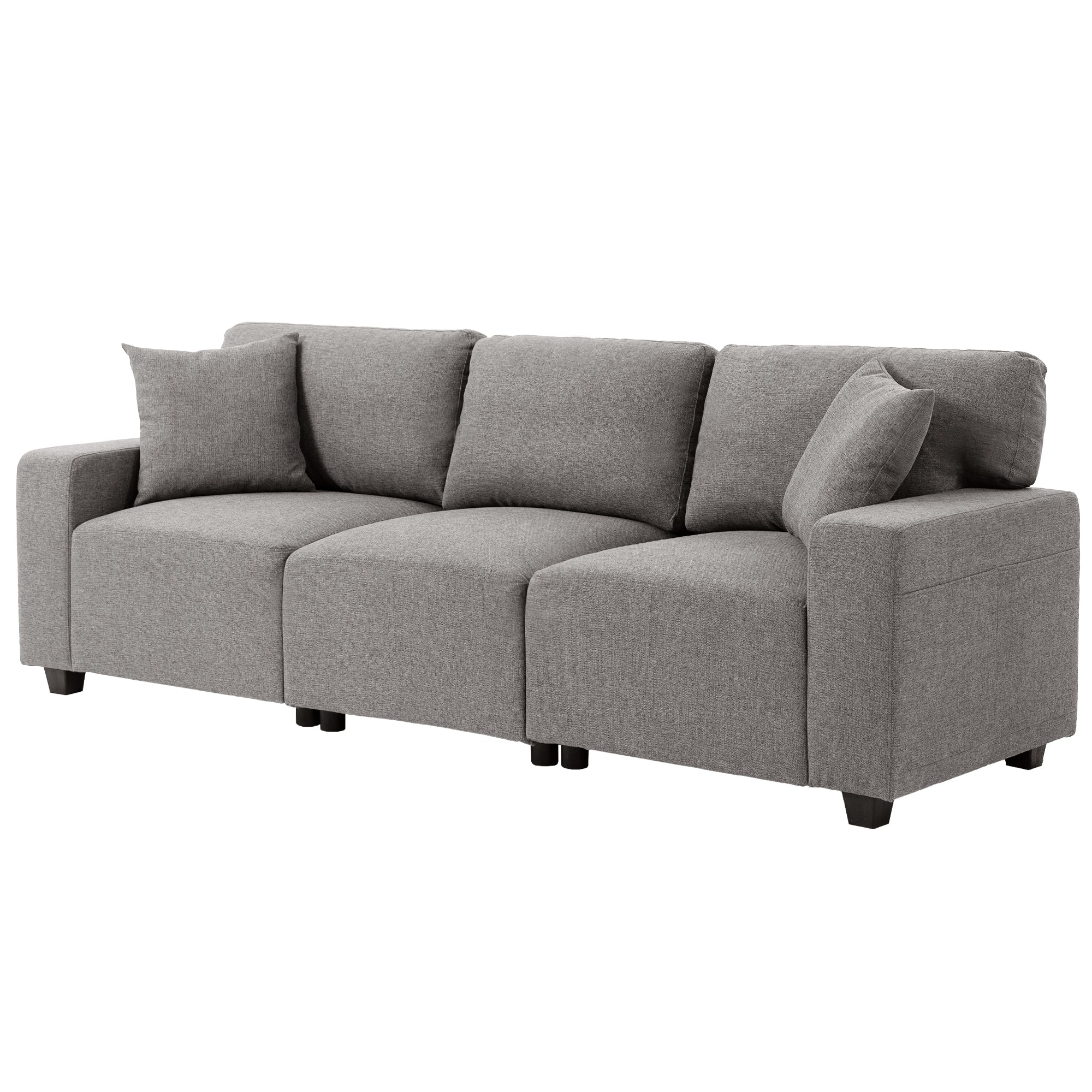 3 Seater Sofa with Storage Pockets, Modern Upholstered Couch with Pocket Springs, Grey