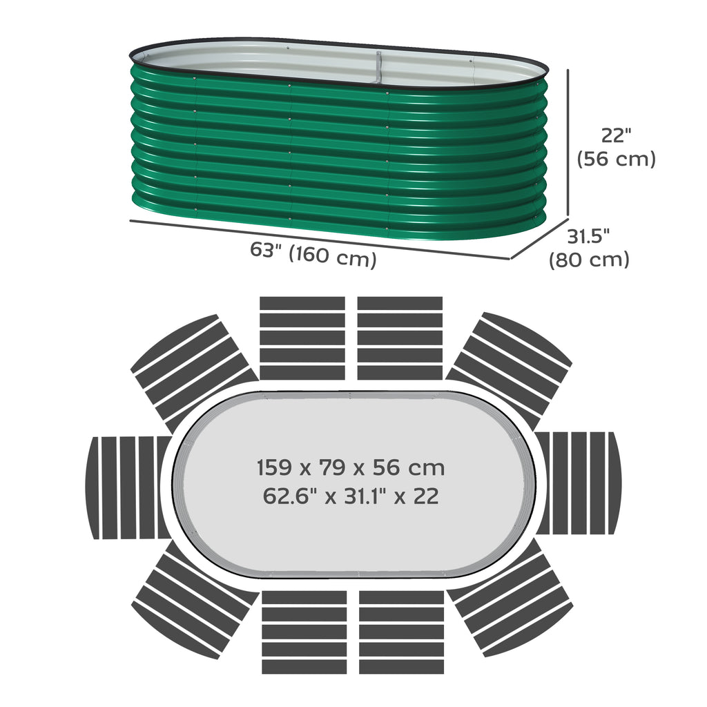 5 x 2.5 x 2 ft Galvanized Raised Garden Bed, Easy DIY Oval Planter Box with Safety Edging and Gloves, Dark Green