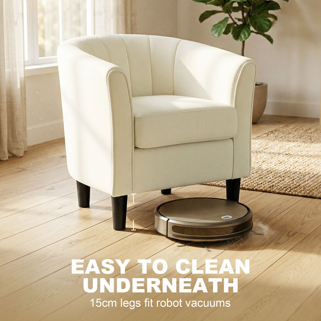 Accent Chair Modern Upholstered Living Room Chair with Ottoman and Pocket Spring Cushion Cream White