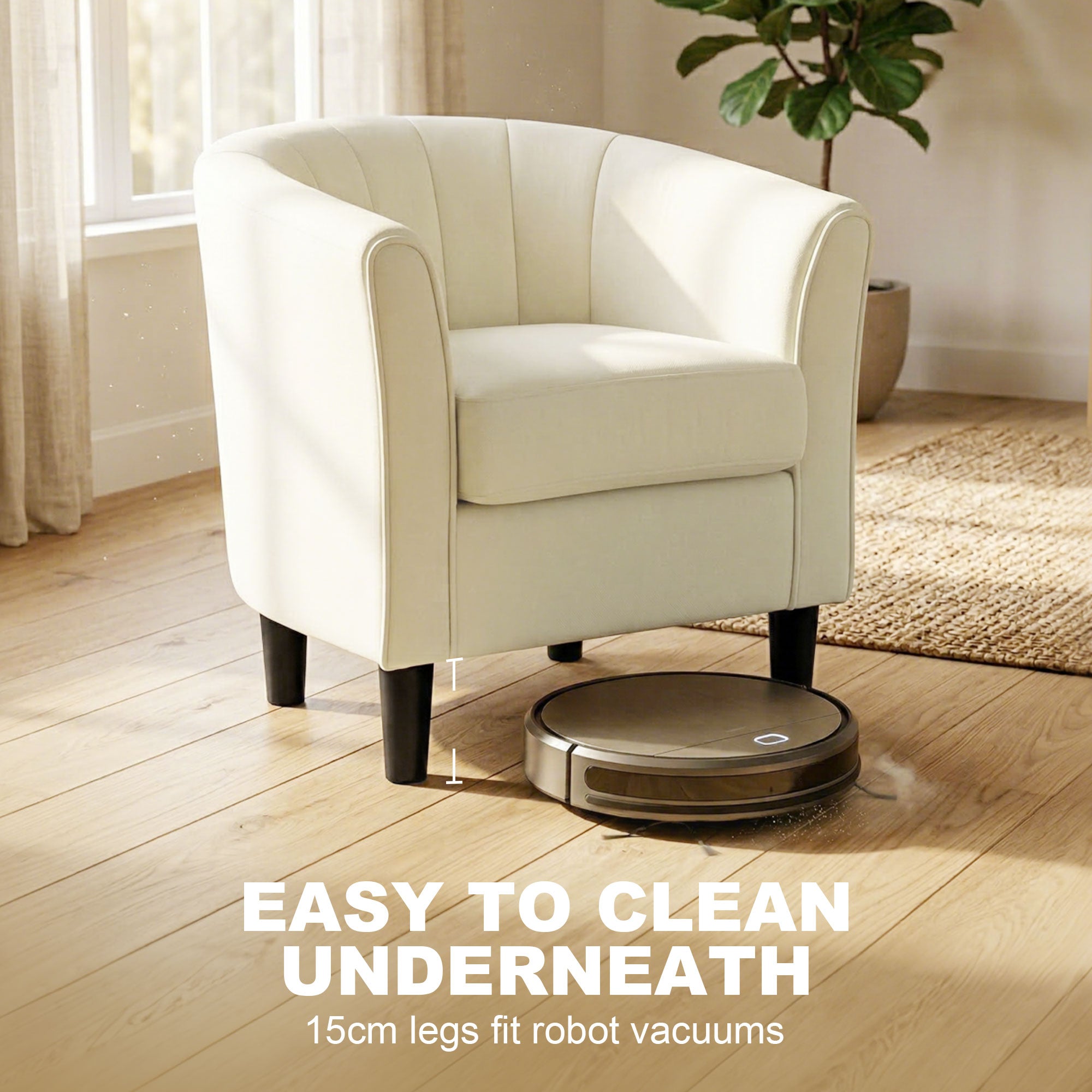 Accent Chair Modern Upholstered Living Room Chair with Ottoman and Pocket Spring Cushion Cream White