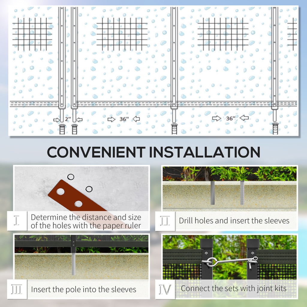 4-Panel Swimming Pool Fence, Aluminium Rustproof Pool Fencing, 4' x 12', Black