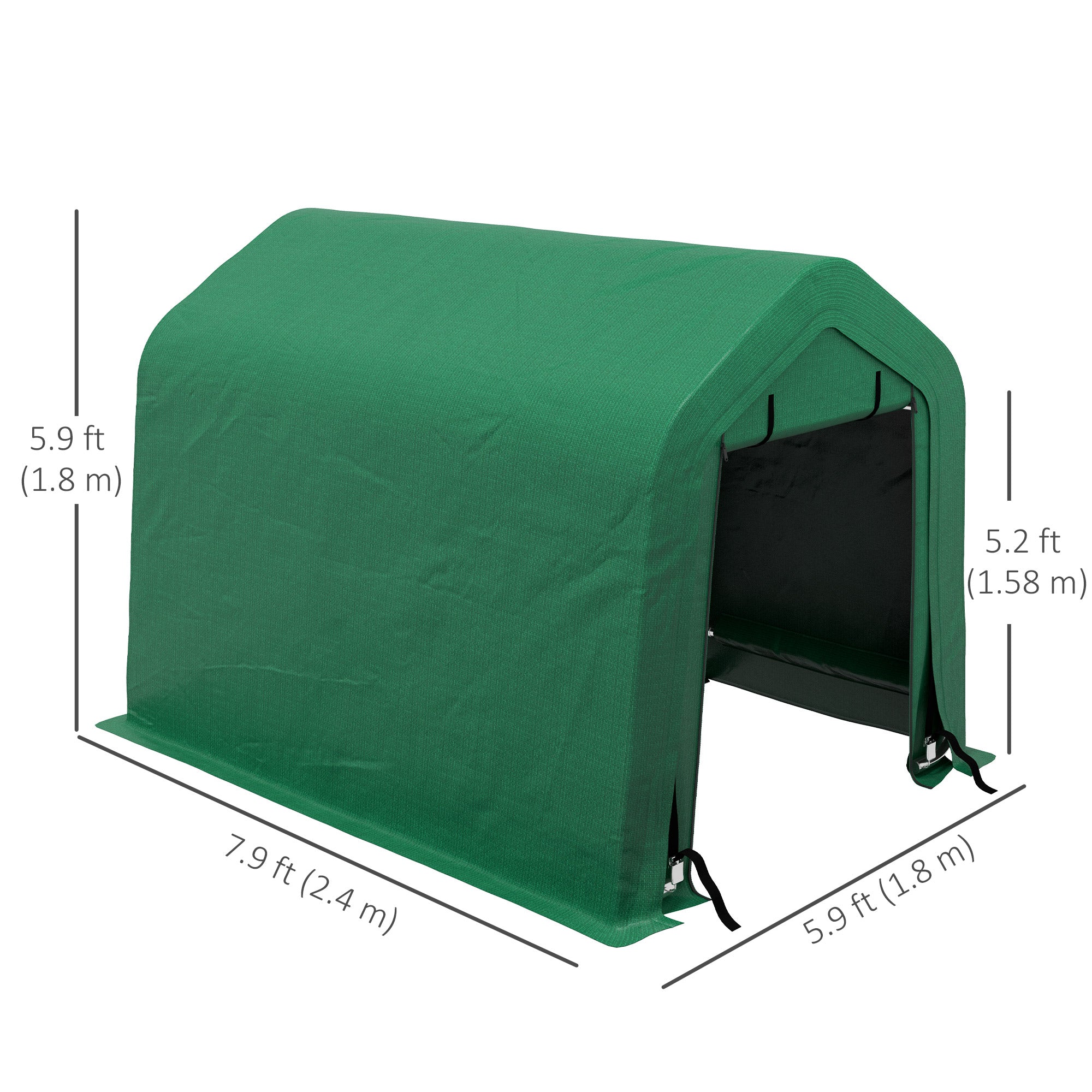 8' x 6' Carport with Sidewalls and Roll-up Door, Outdoor Storage Shelter for Motorcycle and Car, Green