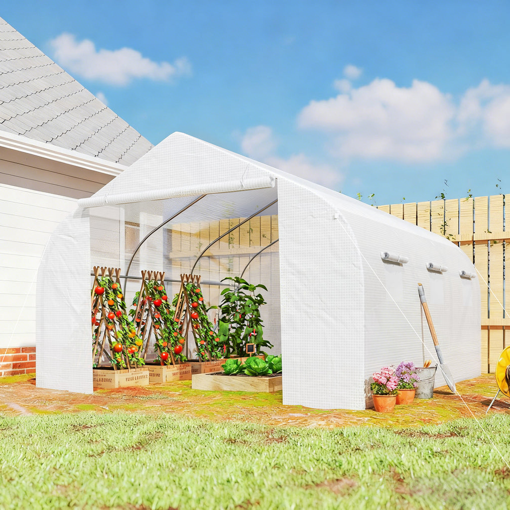 15'x10'x7' Greenhouse Gardening Planting Shed White