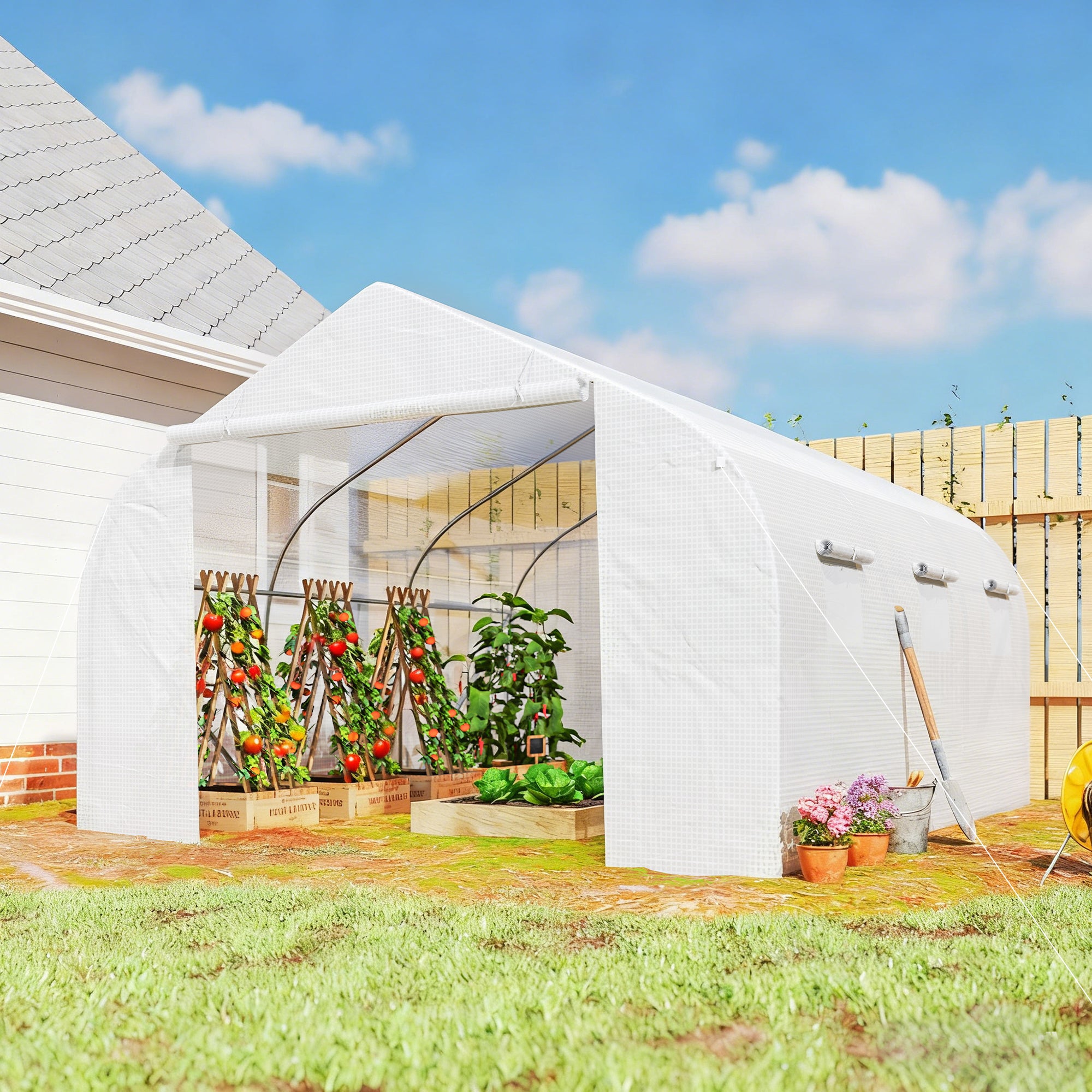 15'x10'x7' Greenhouse Gardening Planting Shed White