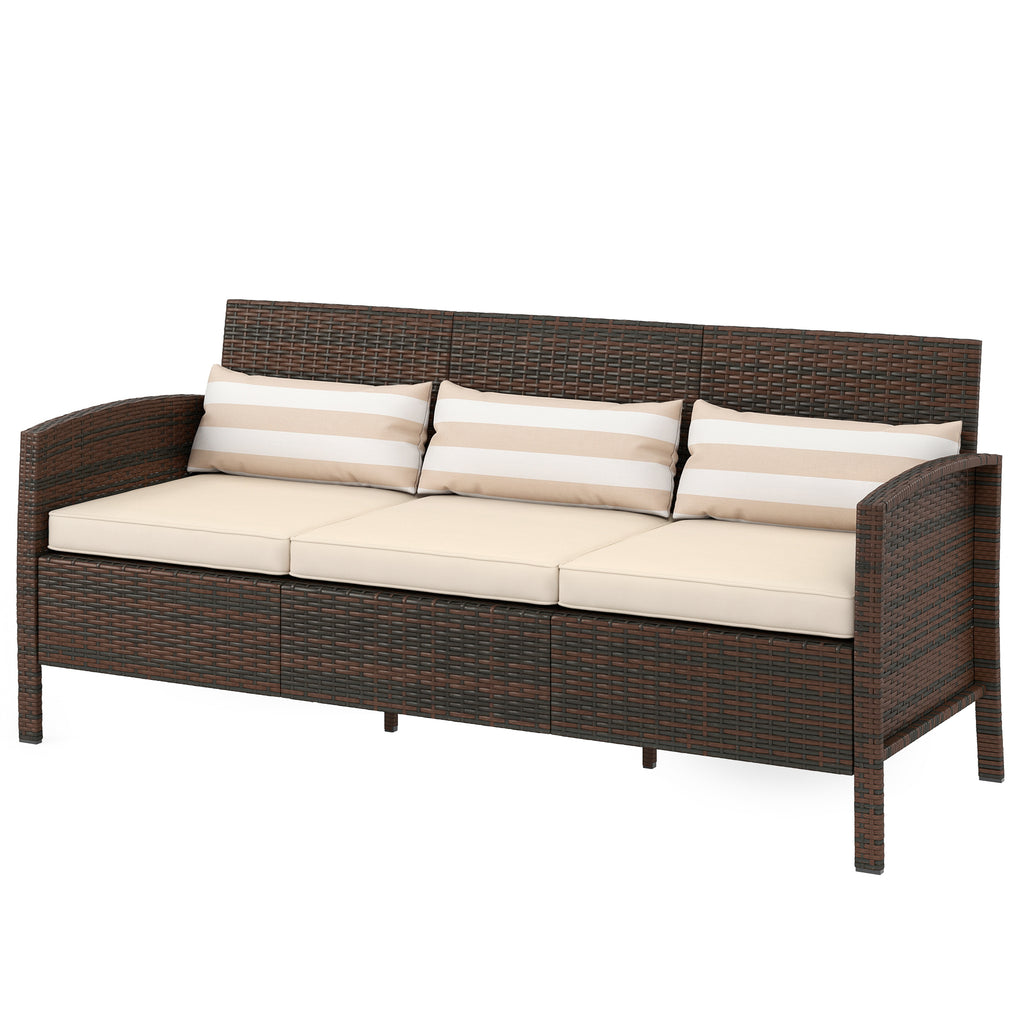 3-Seater Wicker Sofa, PE Rattan Outdoor Couch Conversation Furniture with Removable Cushions for Patio, Garden, Brown