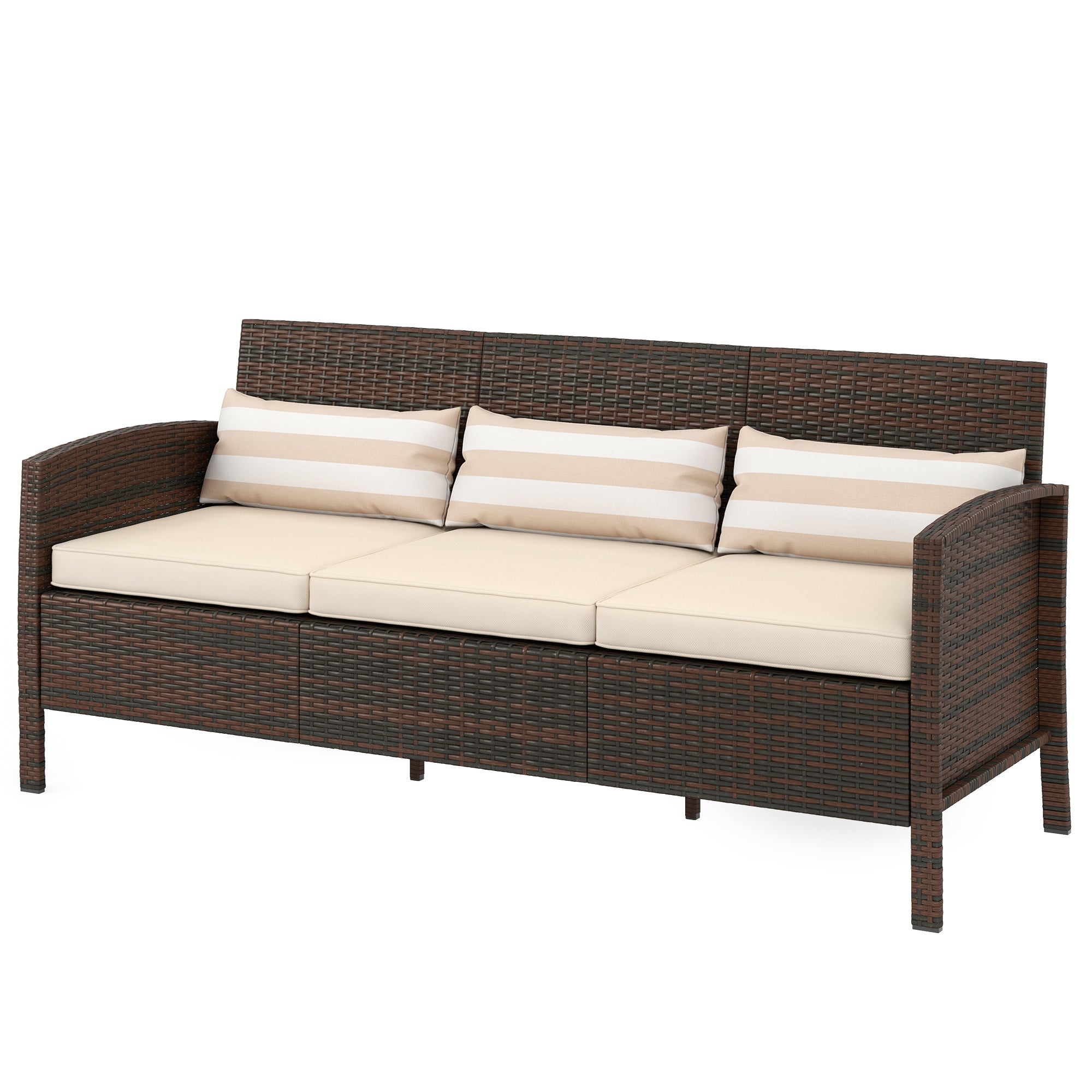 3-Seater Wicker Sofa, PE Rattan Outdoor Couch Conversation Furniture with Removable Cushions for Patio, Garden, Brown