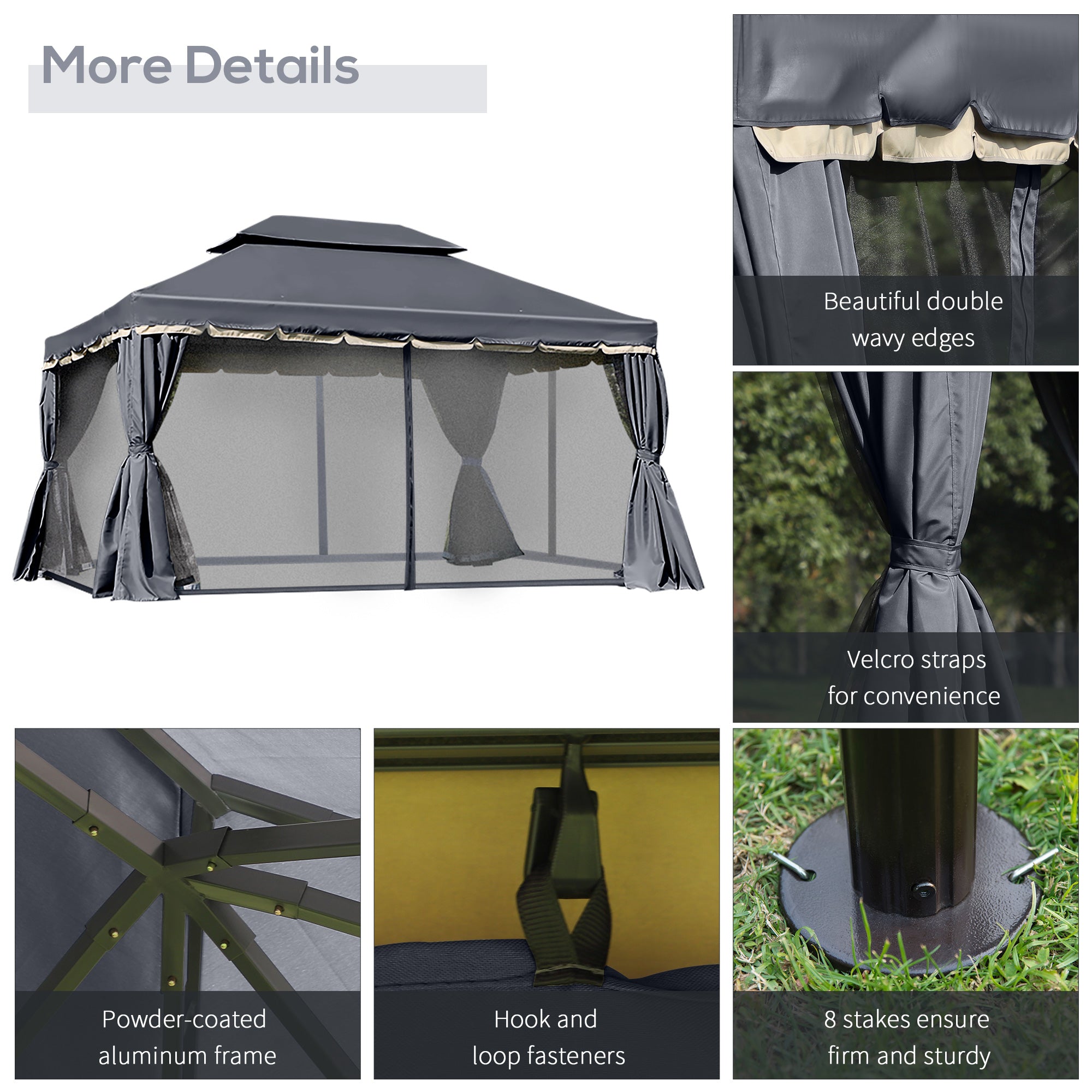 13' x 10' Patio Gazebo, DoubleÂ Roof Outdoor Gazebo Canopy Shelter with Netting & Curtains, Strong Aluminum Frame, Black