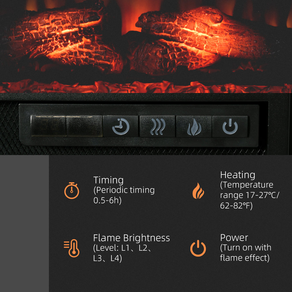 27" Electric Fireplace Insert, Retro Recessed Fireplace Heater with Realistic Log Flame, Remote Control, Adjustable Brightness, 1400W, Black