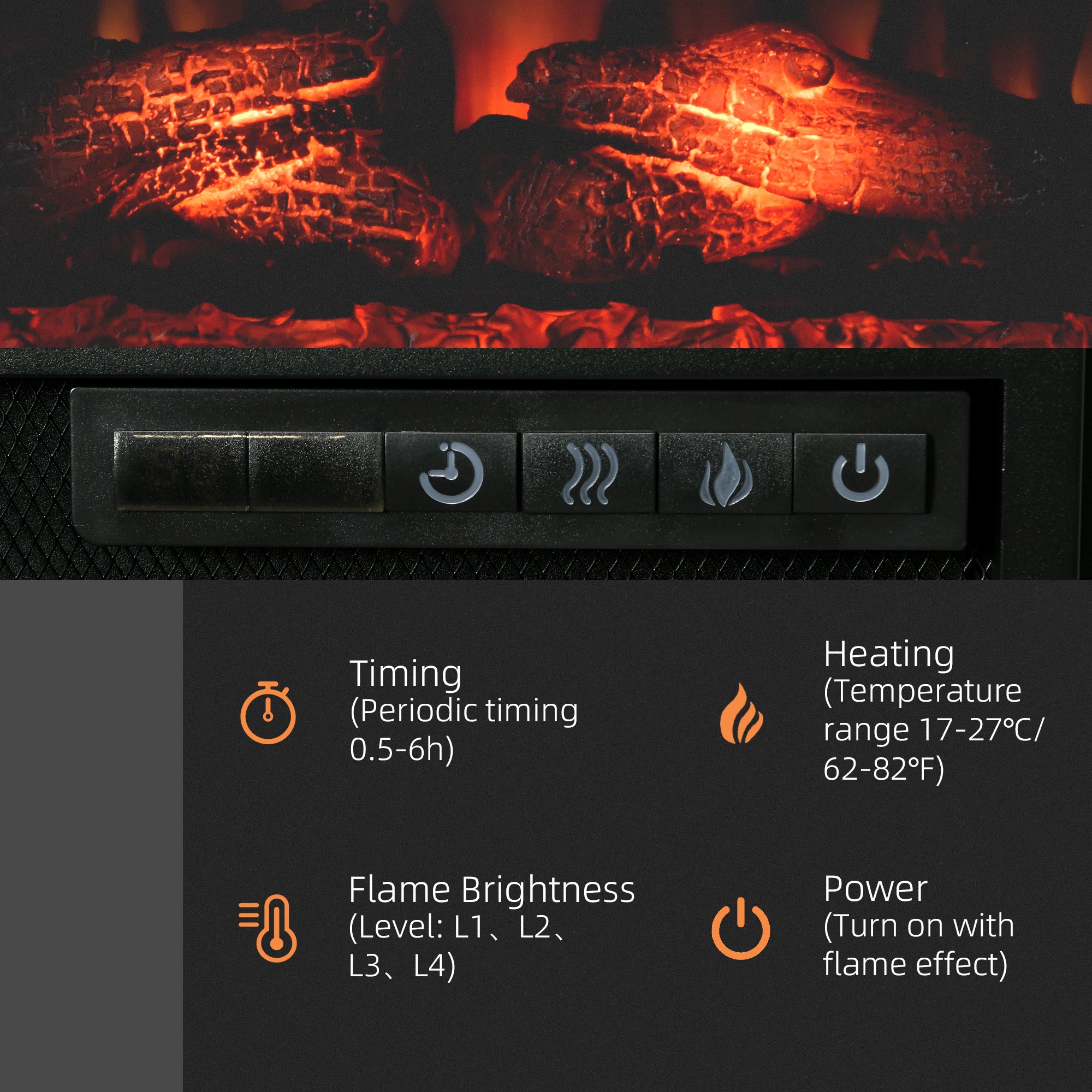27" Electric Fireplace Insert, Retro Recessed Fireplace Heater with Realistic Log Flame, Remote Control, Adjustable Brightness, 1400W, Black
