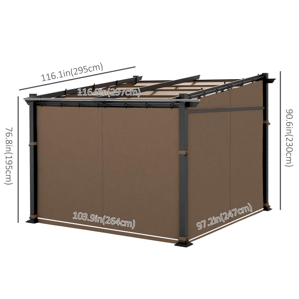 Metal Pergola with Sliding Roof Canopy, Retractable Pergola Canopy, 10' x 10', Coffee