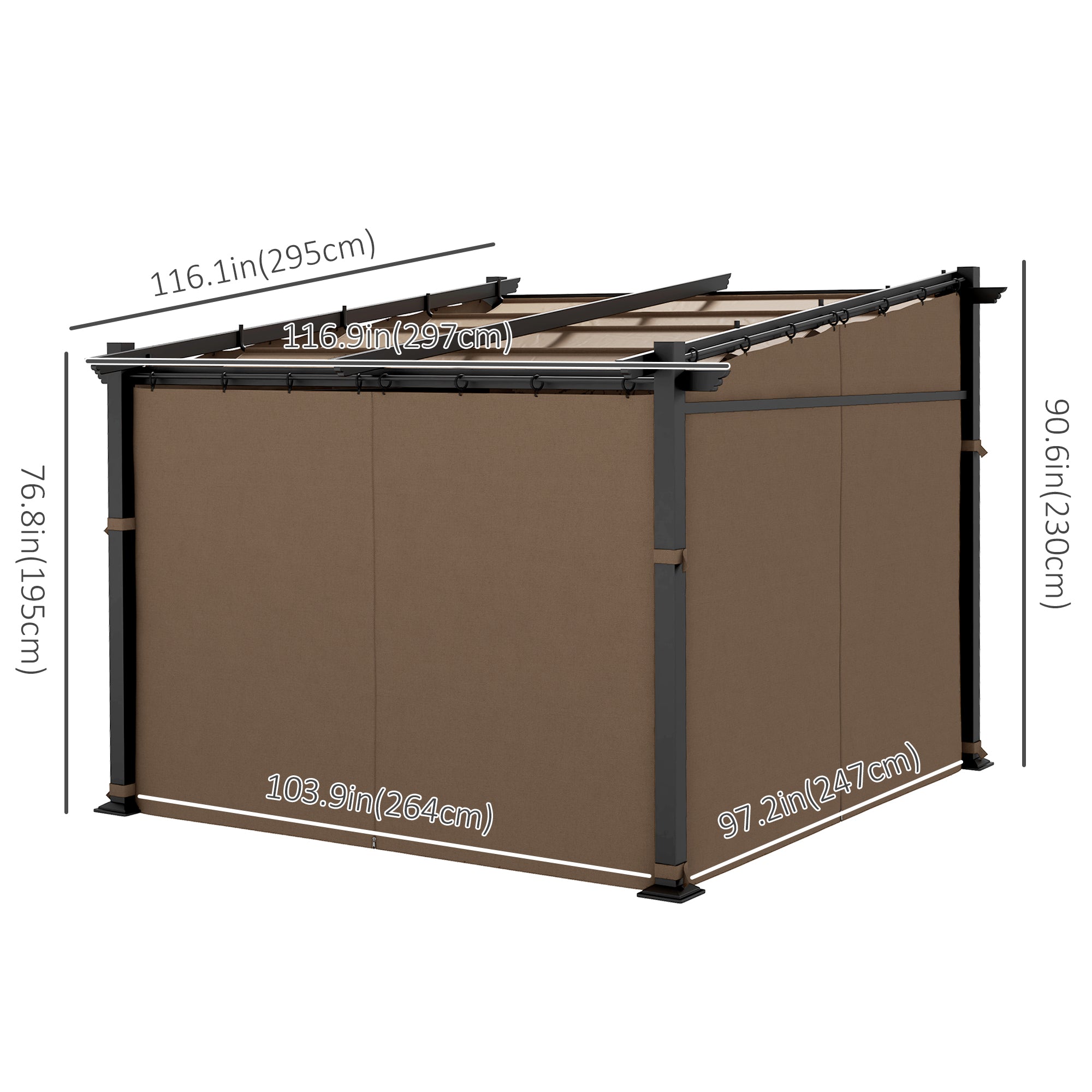 Metal Pergola with Sliding Roof Canopy, Retractable Pergola Canopy, 10' x 10', Coffee