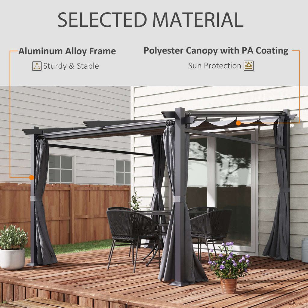 Metal Pergola with Sliding Roof Canopy, Retractable Pergola Canopy, 10' x 10', Dark Grey