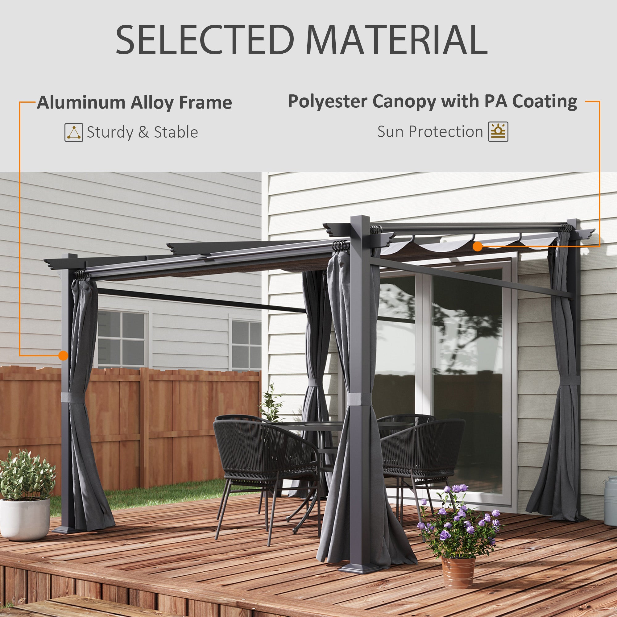 Metal Pergola with Sliding Roof Canopy, Retractable Pergola Canopy, 10' x 10', Dark Grey