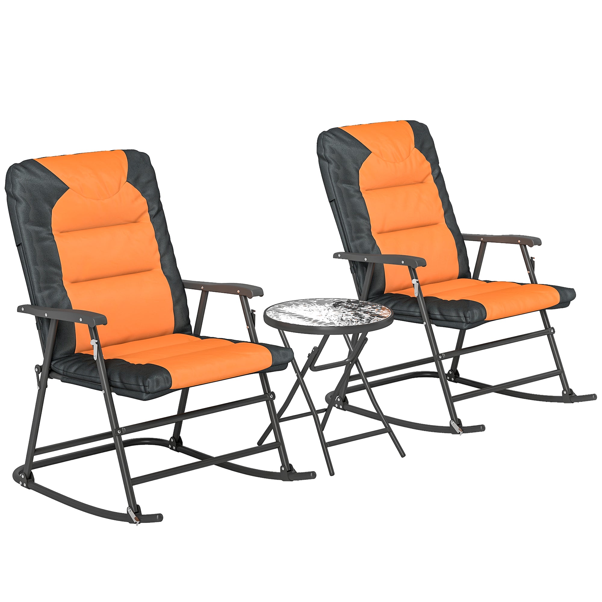 3-Piece Outdoor Foldable Rocking Chair Set, Orange