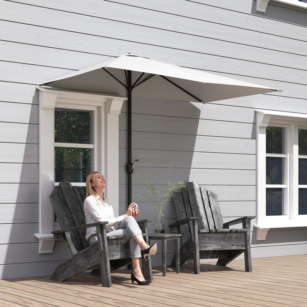 8ft Half Umbrella Outdoor Balcony Parasol Patio Garden Outdoor Window Sun Shade w/ 5 Ribs, Cream White